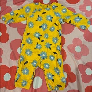Primark Yellow Romper with Blue Floral Design